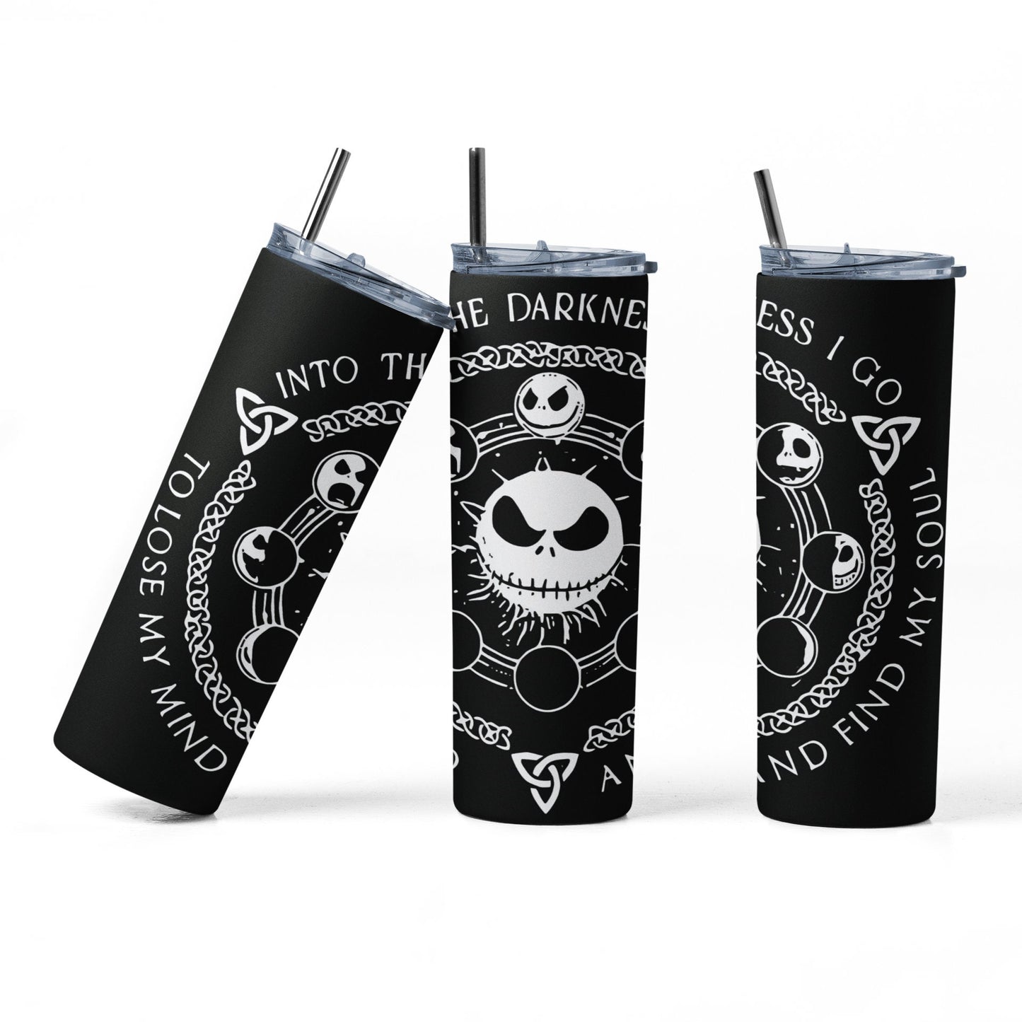 Jack Moon Faces - Vaso aislado de acero inoxidable de 20 oz con tapa de plástico resistente a fugas y pajita de metal con cepillo de limpieza para pajitas incluido