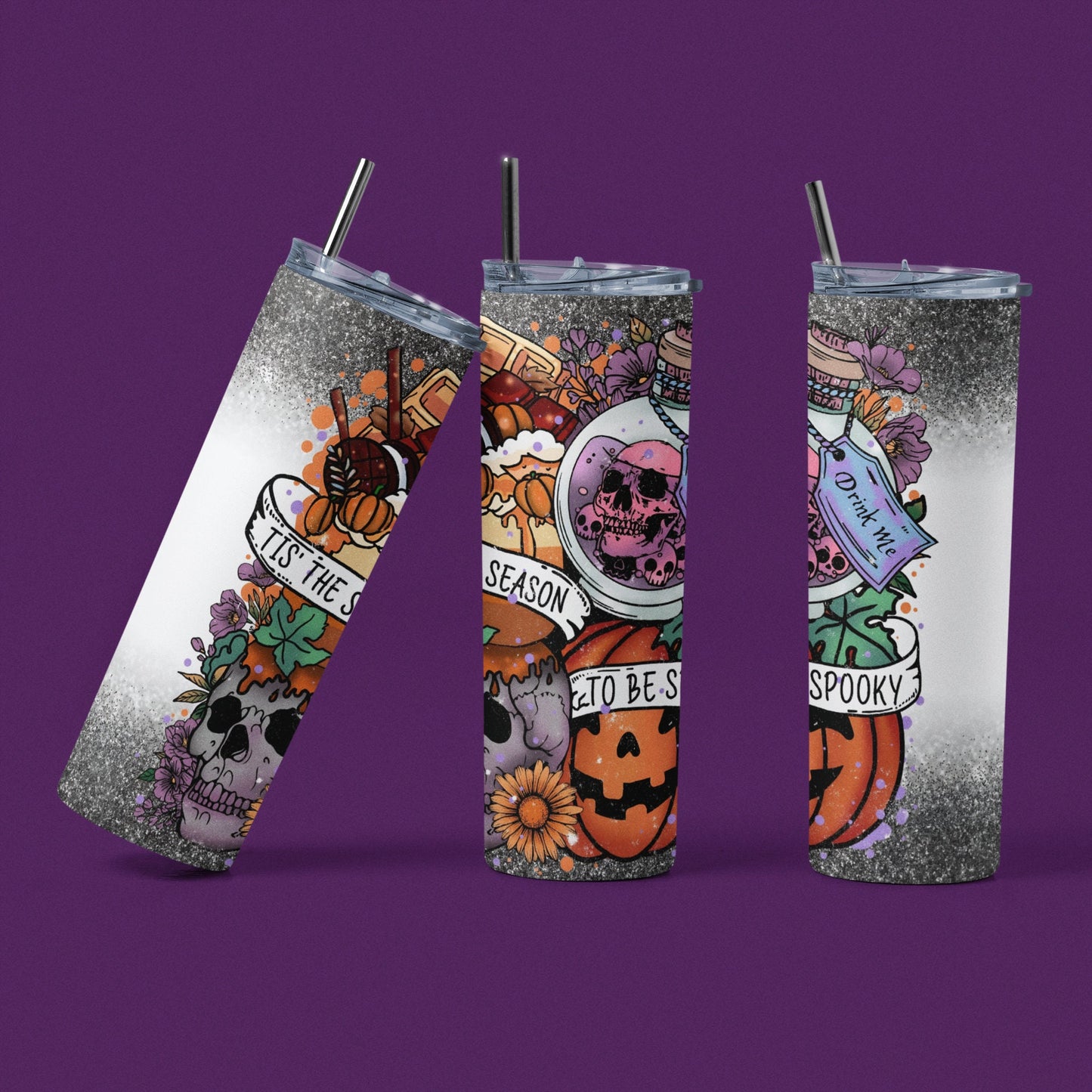 Tis the Season To Be Spooky - 20 oz Insulated Stainless Steel Tumbler with Plastic Leak Resistant Lid and Metal Straw with Straw Cleaning Brush included