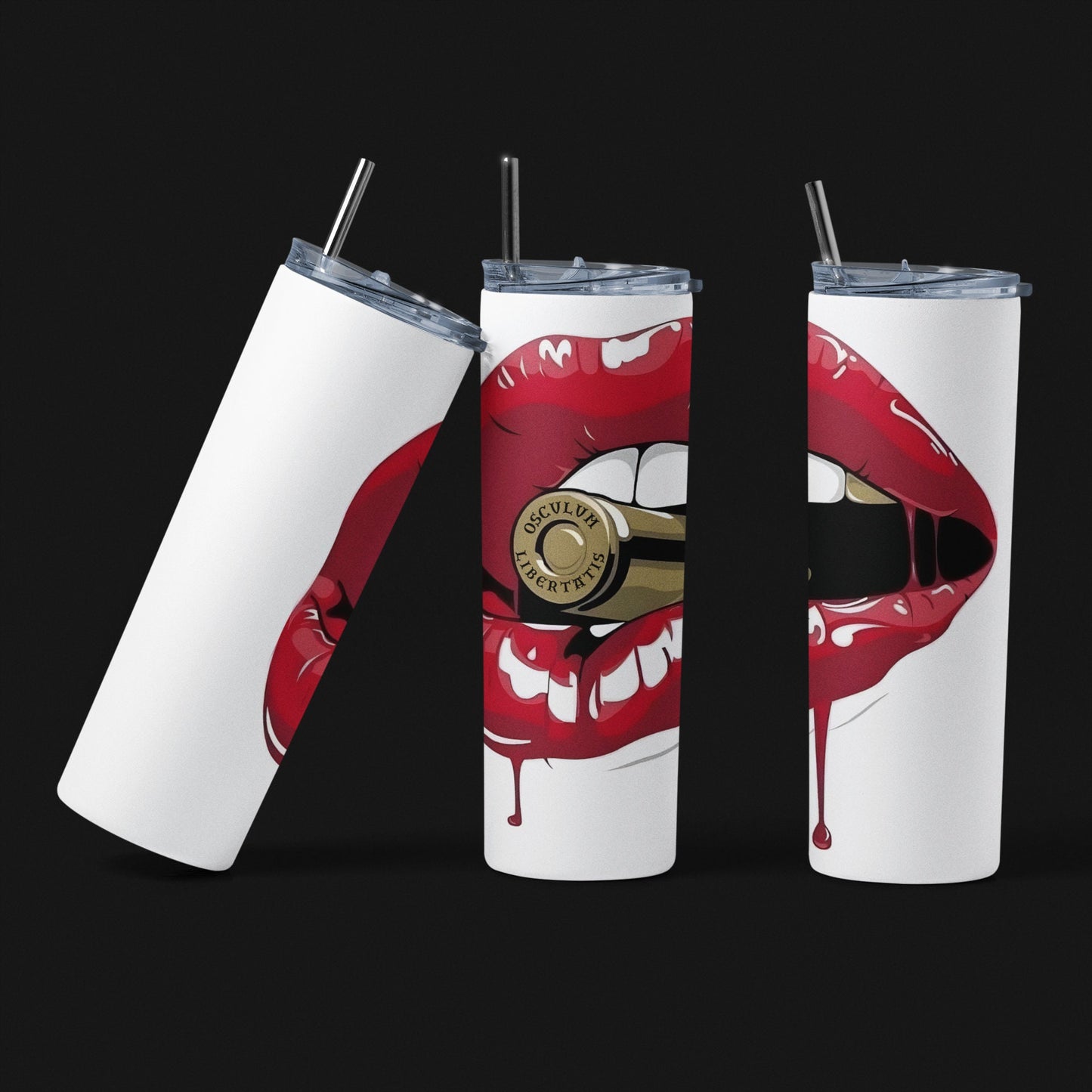 Kiss of Freedom - Vaso aislado de acero inoxidable de 20 oz con tapa de plástico resistente a fugas y pajita de metal con cepillo de limpieza para pajitas incluido