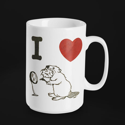 I Heart Shaved Beavers - 15 oz Ceramic Mug Enamel Coated with handle. design printed on both sides