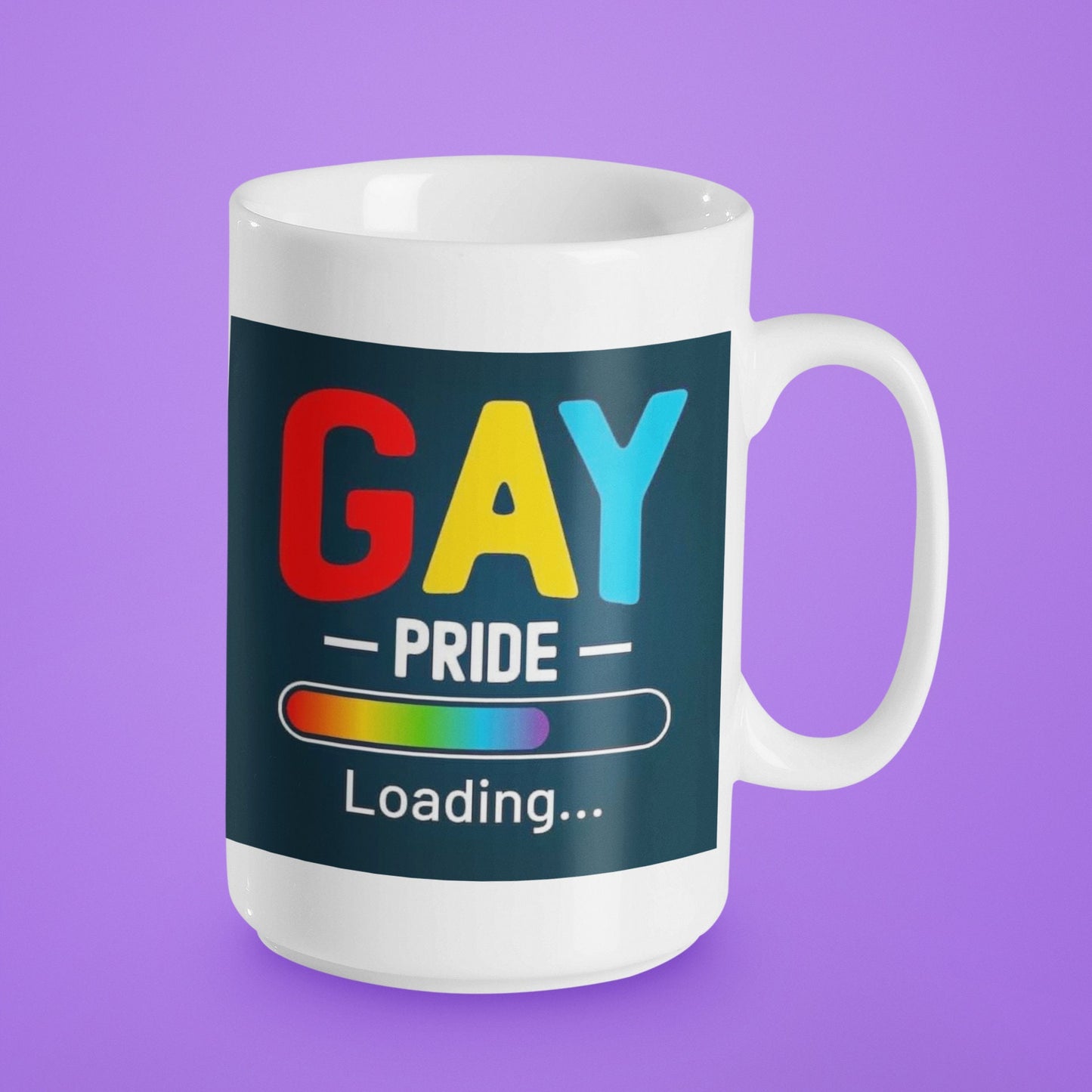 Gay Pride Loading - 15 oz Ceramic Mug Enamel Coated with handle. design printed on both sides