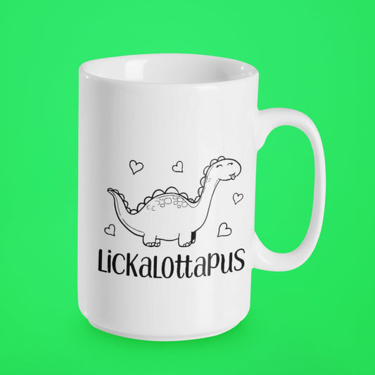 Lickalottapus - 15 oz Ceramic Mug Enamel Coated with handle. design printed on both sides