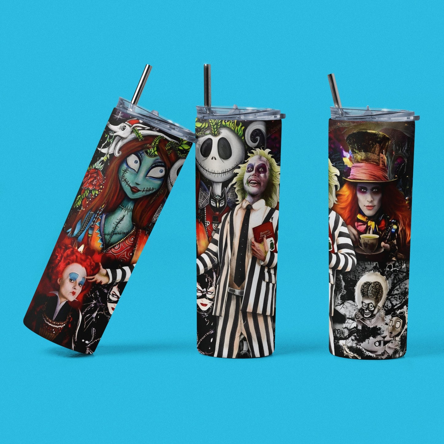 Burton Characters - Vaso aislado de acero inoxidable de 20 oz con tapa de plástico resistente a fugas y pajita de metal con cepillo de limpieza para pajitas incluido