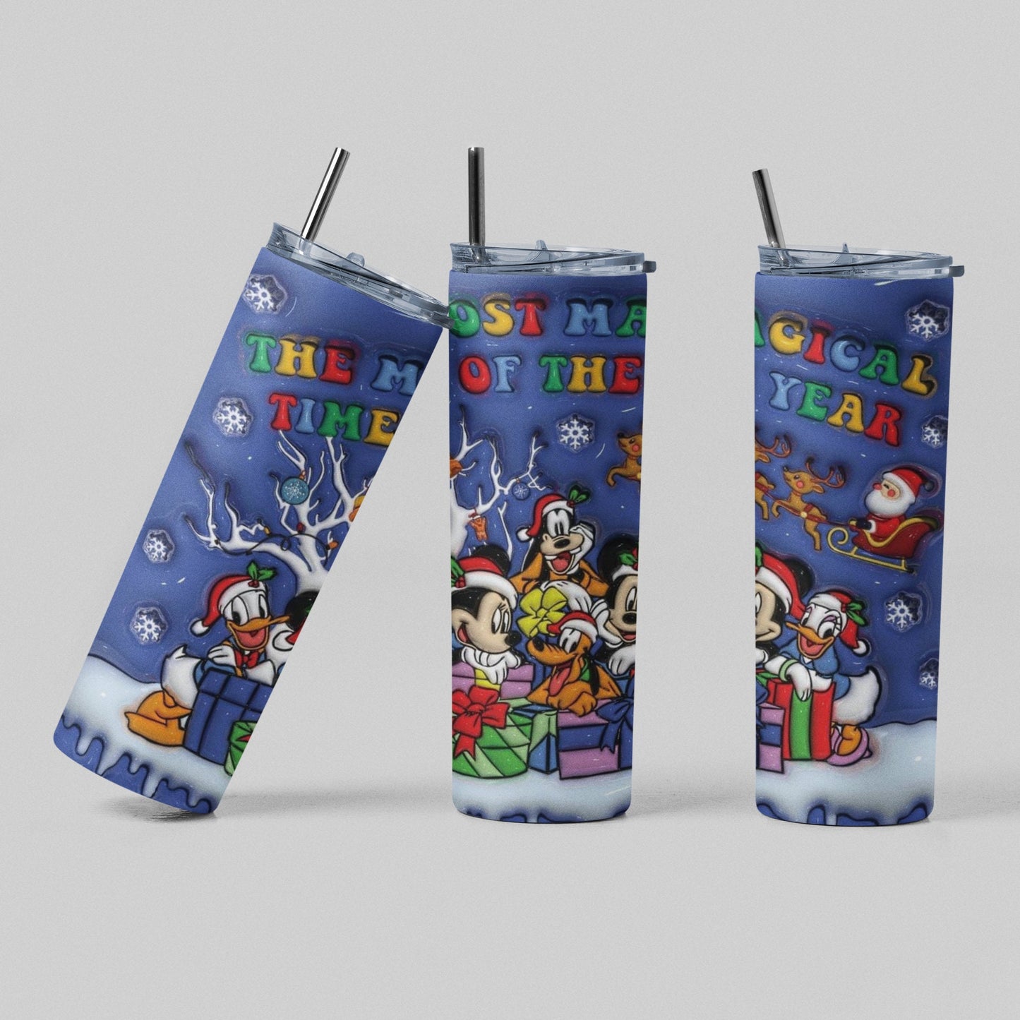 Most Magical Time of the Year 3D - 20 oz Insulated Stainless Steel Tumbler with Plastic Leak Resistant Lid and Metal Straw with Straw Cleaning Brush included