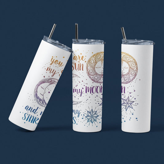 You Are My Moon And My Stars - 20 oz Insulated Stainless Steel Tumbler with Plastic Leak Resistant Lid and Metal Straw with Straw Cleaning Brush included