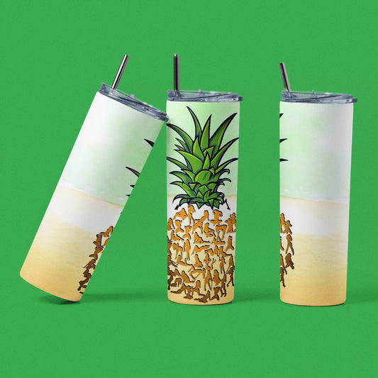 Piña - Posiciones - Vaso de acero inoxidable aislado de 20 oz con tapa de plástico resistente a fugas y pajita de metal con cepillo de limpieza para pajita incluido