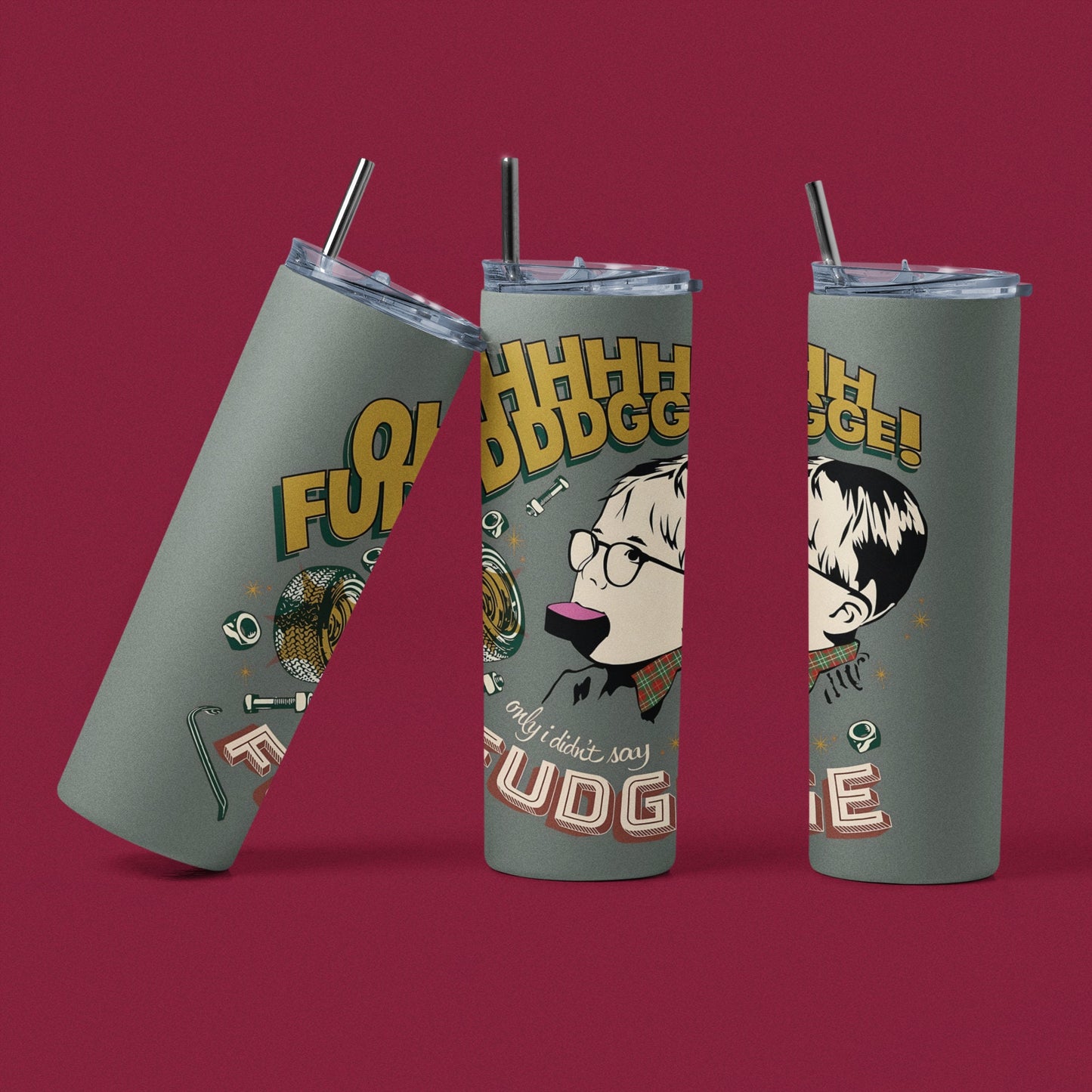 OH Fudge - Vaso aislado de acero inoxidable de 20 oz con tapa de plástico resistente a fugas y pajita de metal con cepillo de limpieza para pajitas incluido