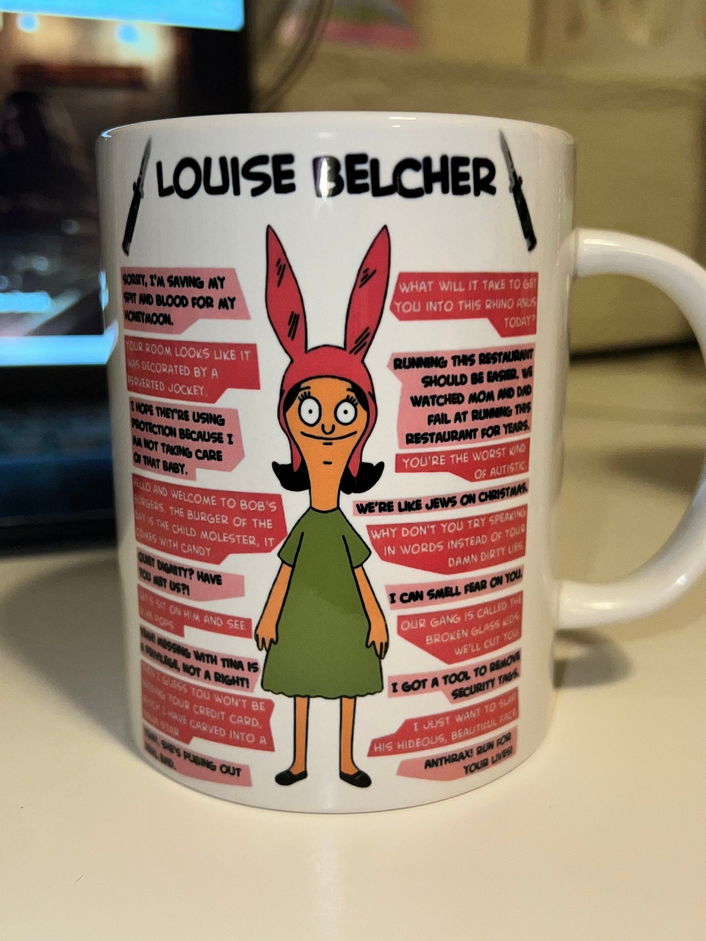 Louise Quotes - Taza de cerámica de 15 oz con revestimiento esmaltado y asa. diseño impreso en ambos lados