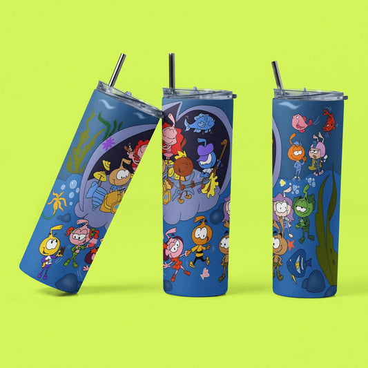 Snorks - Vaso aislado de acero inoxidable de 20 oz con tapa de plástico resistente a fugas y pajita de metal con cepillo de limpieza para pajita incluido